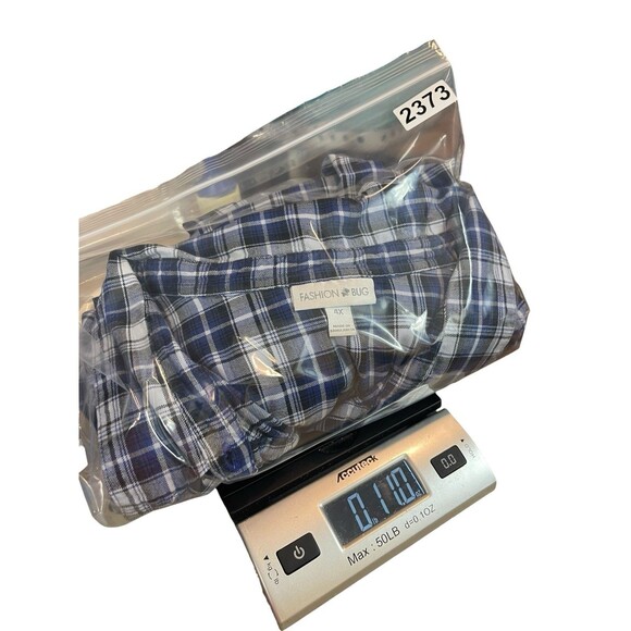 Fashion Bug 4X Blue Plaid Button Up Flannel Top Roll Tab Sleeve Western Country - Picture 9 of 12